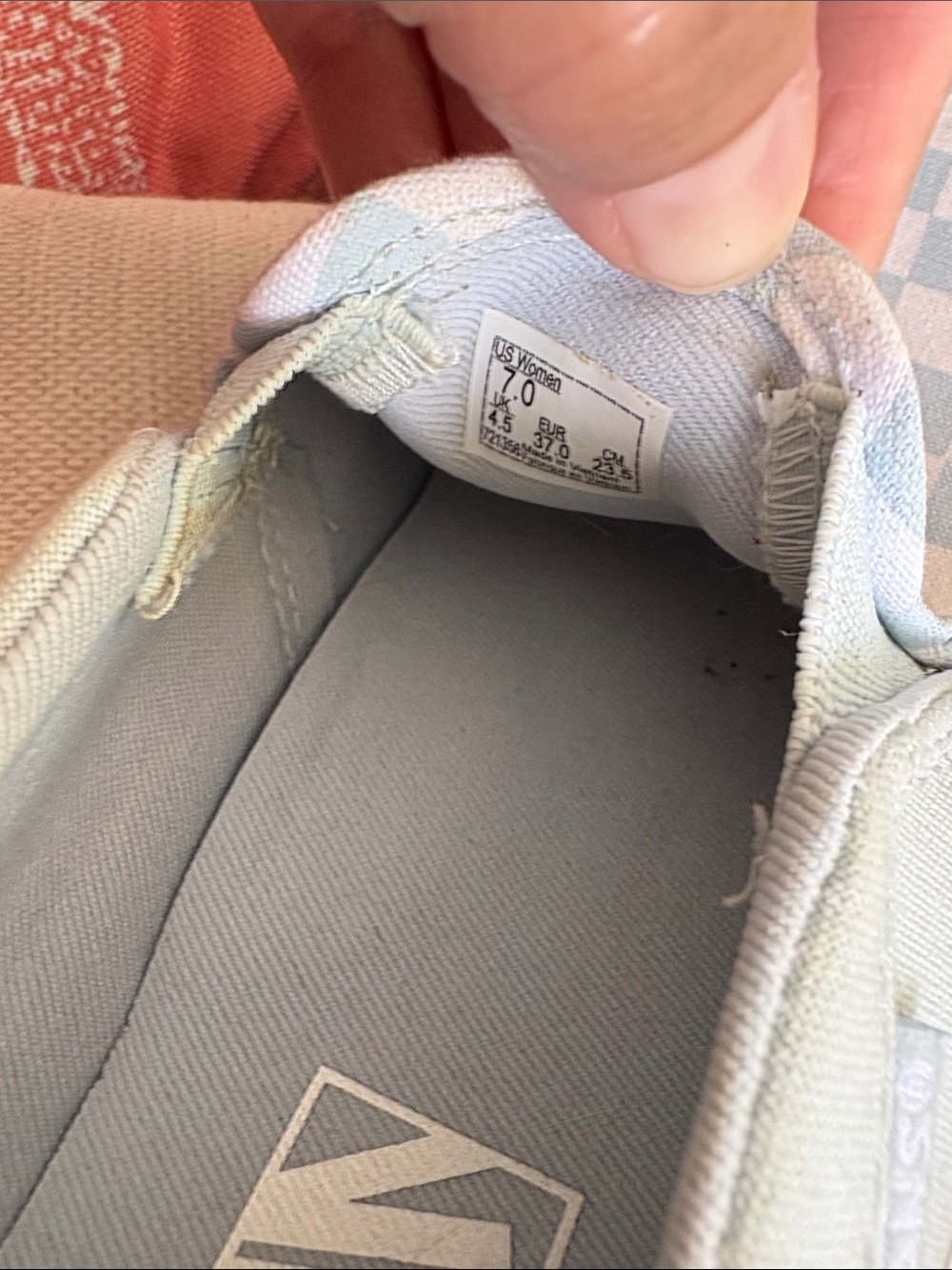Vans Women's Slip-On Checkerboard Blue and White Sneakers - Picture 5 of 5